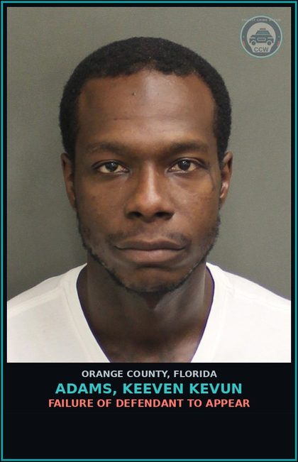 CCW arrest card for ADAMS, KEEVEN KEVUN in Orange County: FAILURE OF DEFENDANT TO APPEAR
