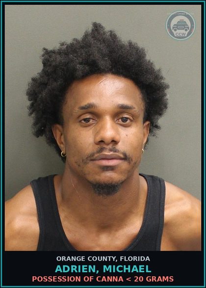 CCW arrest card for ADRIEN, MICHAEL in Orange County: POSSESSION OF Canna < 20 GRAMS