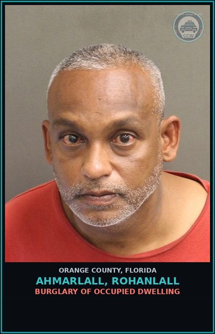CCW arrest card for AHMARLALL, ROHANLALL in Orange County: TRESPASSING-STRUCTURE OR CONVEYANCE