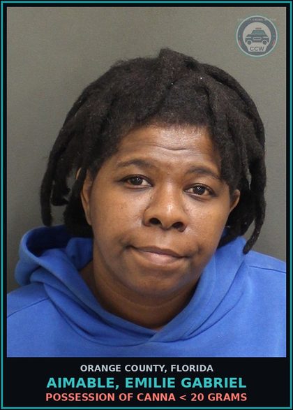 CCW arrest card for AIMABLE, EMILIE GABRIEL in Orange County: OUT-OF-COUNTY WARRANT-OUT-OF-COUNTY WARRANT