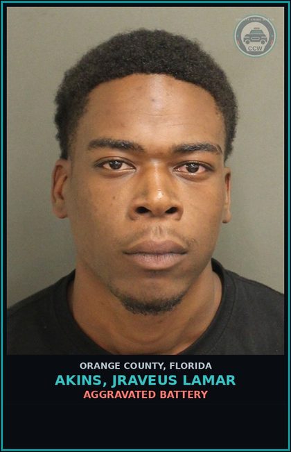 CCW arrest card for AKINS, JRAVEUS LAMAR in Orange County: AGGRAVATED BATTERY