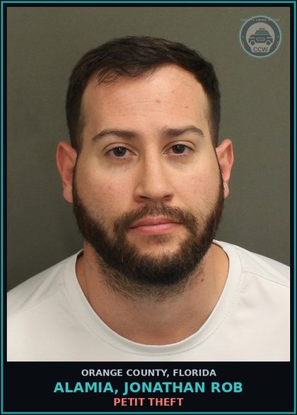 CCW arrest card for ALAMIA, JONATHAN ROB in Orange County: PETIT THEFT