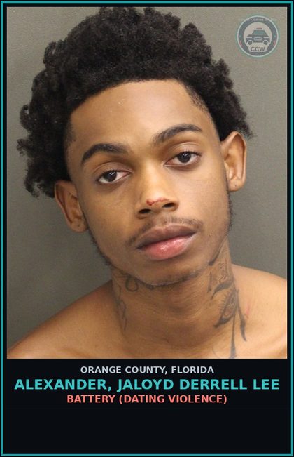 CCW arrest card for ALEXANDER, JALOYD DERRELL LEE in Orange County: BATTERY (DATING VIOLENCE)