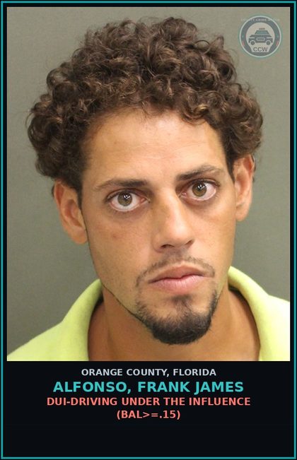 CCW arrest card for ALFONSO, FRANK JAMES in Orange County: DUI-DRIVING UNDER THE INFLUENCE (BAL>=.15)