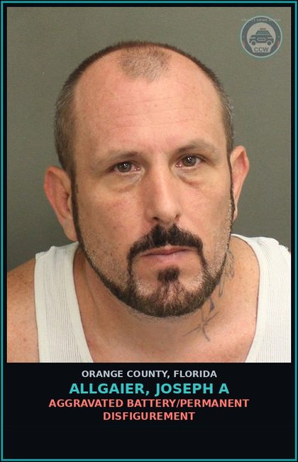 CCW arrest card for ALLGAIER, JOSEPH A in Orange County: BATTERY (ONE PRIOR BATTERY) (DOM. VIOL.)