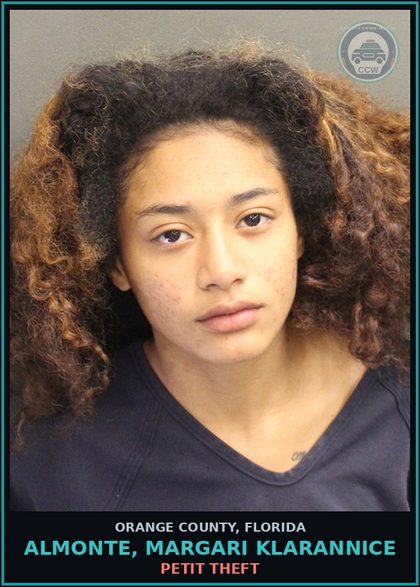 CCW arrest card for ALMONTE, MARGARI KLARANNICE in Orange County: PETIT THEFT