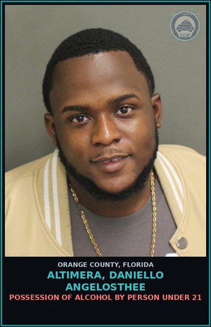 CCW arrest card for ALTIMERA, DANIELLO ANGELOSTHEE in Orange County: MOVING TRAFFIC VIOL-VIOLATE STREET RACING/STUNT DRIVING LAW