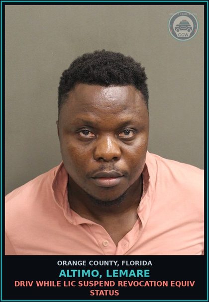 CCW arrest card for ALTIMO, LEMARE in Orange County: DRIV WHILE LIC SUSPEND REVOCATION EQUIV STATUS