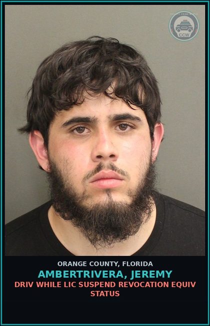 CCW arrest card for AMBERTRIVERA, JEREMY in Orange County: DRIV WHILE LIC SUSPEND REVOCATION EQUIV STATUS