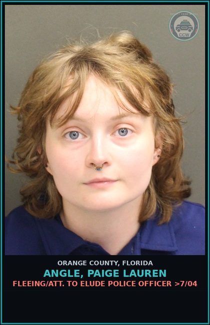 CCW arrest card for ANGLE, PAIGE LAUREN in Orange County: FLEEING/ATT. TO ELUDE POLICE OFFICER >7/04