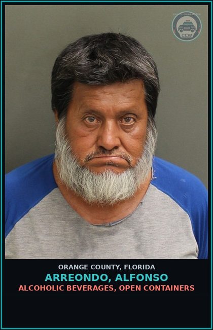 CCW arrest card for ARREONDO, ALFONSO in Orange County: ALCOHOLIC BEVERAGES, OPEN CONTAINERS