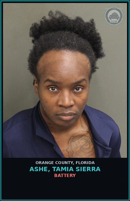 CCW arrest card for ASHE, TAMIA SIERRA in Orange County: BATTERY