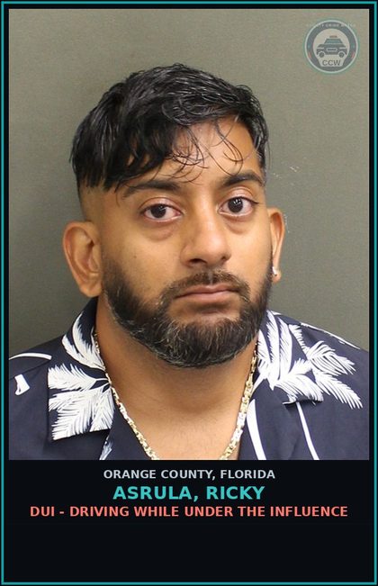 CCW arrest card for ASRULA, RICKY in Orange County: DUI - DRIVING WHILE UNDER THE INFLUENCE