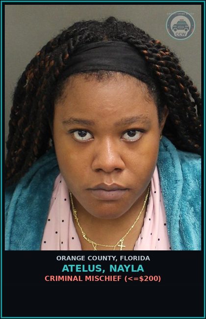 CCW arrest card for ATELUS, NAYLA in Orange County: CRIMINAL MISCHIEF (<=$200)