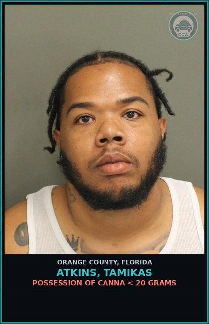 CCW arrest card for ATKINS, TAMIKAS in Orange County: POSSESSION OF Canna < 20 GRAMS