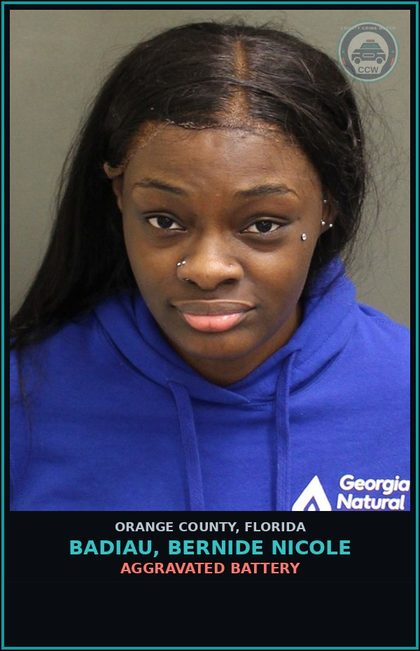 CCW arrest card for BADIAU, BERNIDE NICOLE in Orange County: ROBBERY
