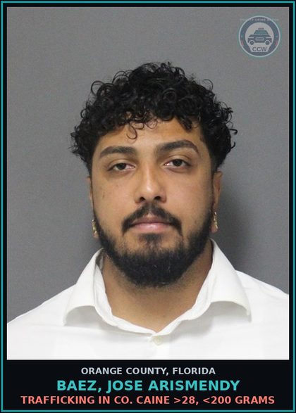 CCW arrest card for BAEZ, JOSE ARISMENDY in Orange County: TRAFFICKING IN COCAINE >28, <200 GRAMS