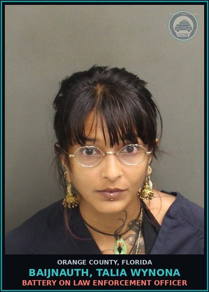 CCW arrest card for BAIJNAUTH, TALIA WYNONA in Orange County: RESISTING OFFICER WITHOUT VIOLENCE