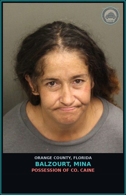 CCW arrest card for BALZOURT, MINA in Orange County: POSSESSION OF COCAINE