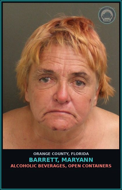 CCW arrest card for BARRETT, MARYANN in Orange County: ALCOHOLIC BEVERAGES, OPEN CONTAINERS