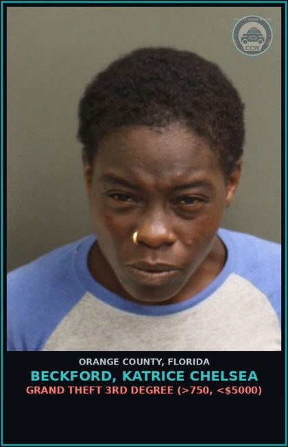 CCW arrest card for BECKFORD, KATRICE CHELSEA in Orange County: POSSESSION OF DRUG PARAPHERNALIA