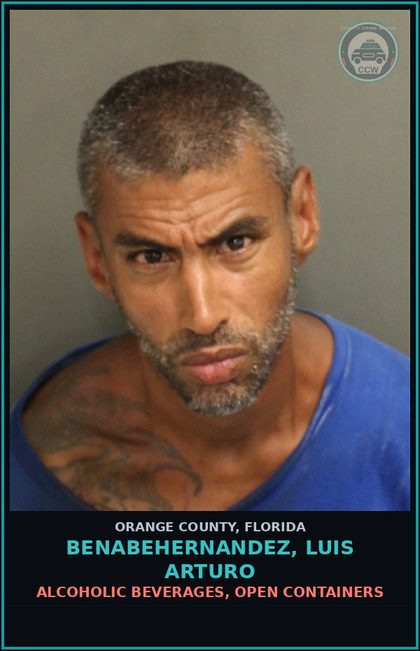 CCW arrest card for BENABEHERNANDEZ, LUIS ARTURO in Orange County: ALCOHOLIC BEVERAGES, OPEN CONTAINERS