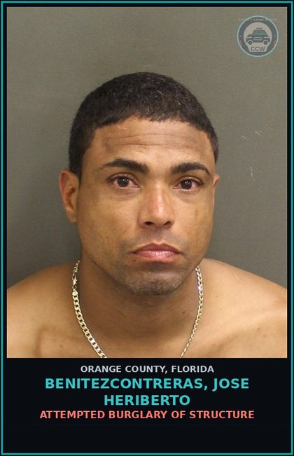 CCW arrest card for BENITEZCONTRERAS, JOSE HERIBERTO in Orange County: ATTEMPTED BURGLARY OF STRUCTURE