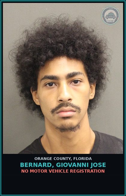 CCW arrest card for BERNARD, GIOVANNI JOSE in Orange County: NO MOTOR VEHICLE REGISTRATION