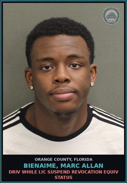CCW arrest card for BIENAIME, MARC ALLAN in Orange County: DRIV WHILE LIC SUSPEND REVOCATION EQUIV STATUS