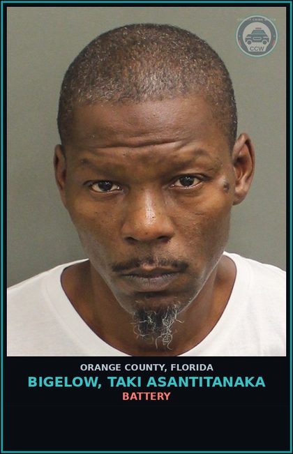 CCW arrest card for BIGELOW, TAKI ASANTITANAKA in Orange County: BATTERY