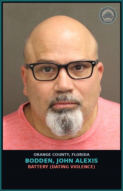 CCW arrest card for BODDEN, JOHN ALEXIS in Orange County: BATTERY (DATING VIOLENCE)