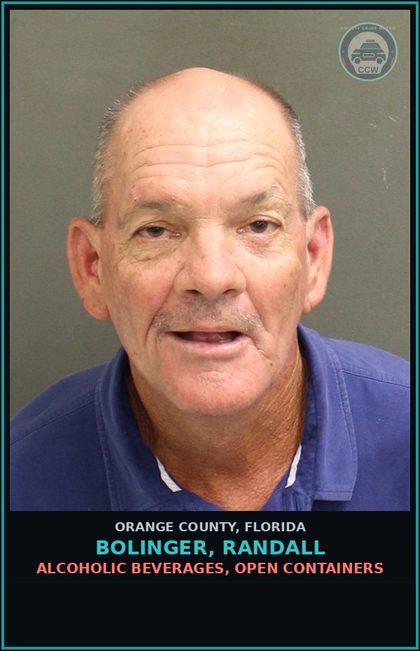 CCW arrest card for BOLINGER, RANDALL in Orange County: ALCOHOLIC BEVERAGES, OPEN CONTAINERS