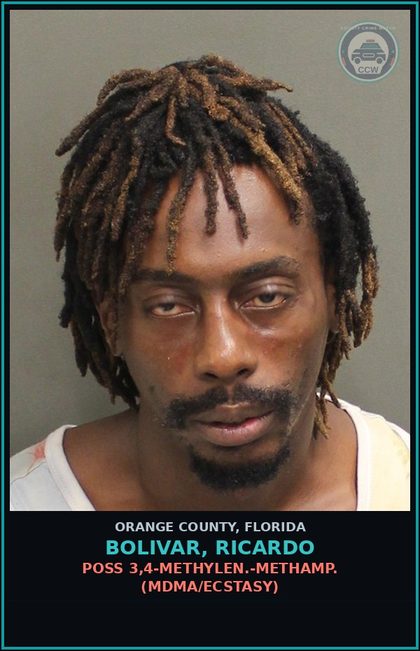 CCW arrest card for BOLIVAR, RICARDO in Orange County: POSS 3,4-METHYLEN.-METHAMP. (MDMA/ECSTASY)