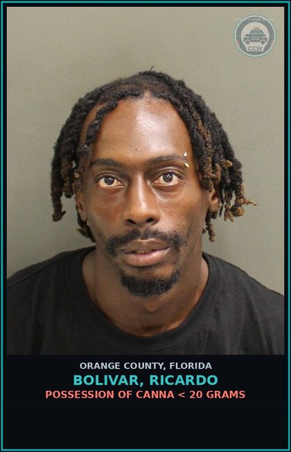 CCW arrest card for BOLIVAR, RICARDO in Orange County: POSSESSION OF Canna < 20 GRAMS