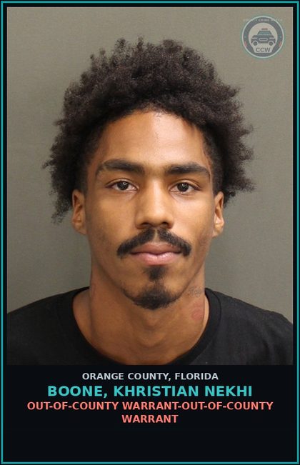 CCW arrest card for BOONE, KHRISTIAN NEKHI in Orange County: OUT-OF-COUNTY WARRANT-OUT-OF-COUNTY WARRANT