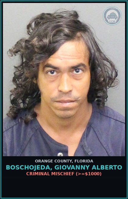 CCW arrest card for BOSCHOJEDA, GIOVANNY ALBERTO in Orange County: CRIMINAL MISCHIEF (>=$1000)