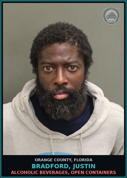 CCW arrest card for BRADFORD, JUSTIN in Orange County: ALCOHOLIC BEVERAGES, OPEN CONTAINERS