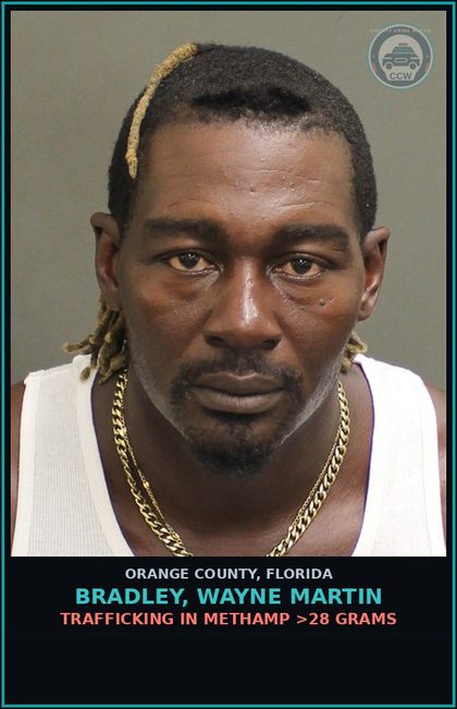 CCW arrest card for BRADLEY, WAYNE MARTIN in Orange County: TRAFFICKING IN METHAMPHETAMINES >28 GRAMS