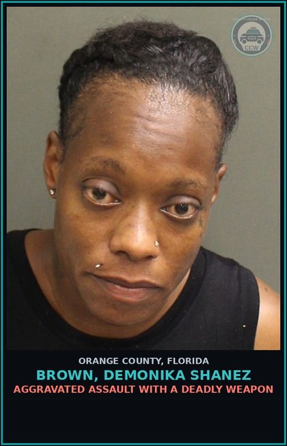 CCW arrest card for BROWN, DEMONIKA SHANEZ in Orange County: AGGRAVATED ASSAULT WITH A DEADLY WEAPON