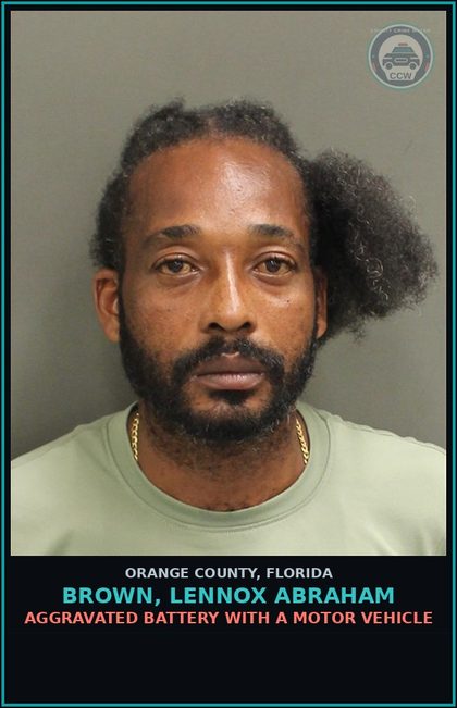 CCW arrest card for BROWN, LENNOX ABRAHAM in Orange County: STALKING (DATING VIOLENCE)