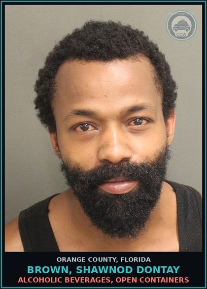 CCW arrest card for BROWN, SHAWNOD DONTAY in Orange County: ALCOHOLIC BEVERAGES, OPEN CONTAINERS