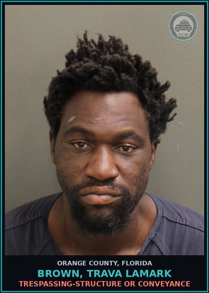 CCW arrest card for BROWN, TRAVA LAMARK in Orange County: TRESPASSING-STRUCTURE OR CONVEYANCE