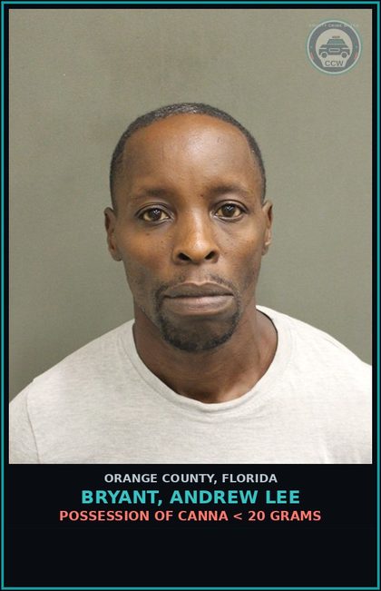 CCW arrest card for BRYANT, ANDREW LEE in Orange County: POSSESSION OF Canna < 20 GRAMS