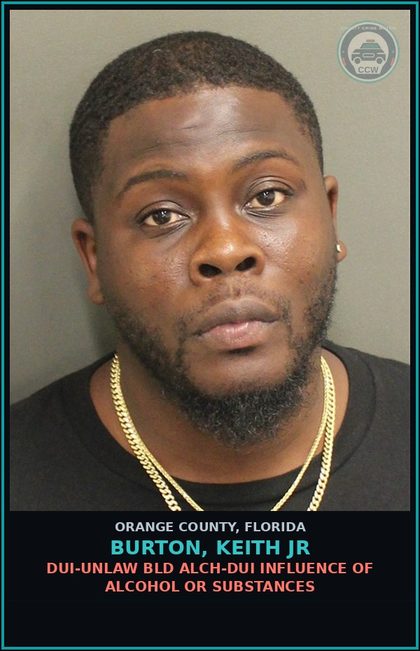 CCW arrest card for BURTON, KEITH JR in Orange County: LEAVING SCENE OF A CRASH WITH INJURIES