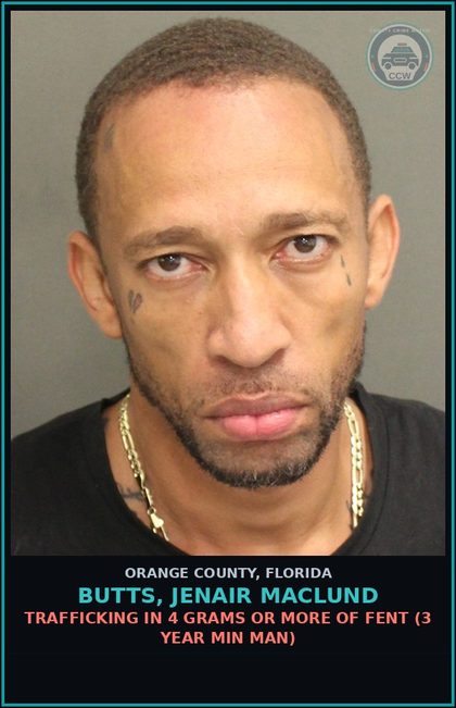 CCW arrest card for BUTTS, JENAIR MACLUND in Orange County: POSSESSION OF DRUG PARAPHERNALIA