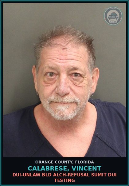 CCW arrest card for CALABRESE, VINCENT in Orange County: HIT AND RUN-LEAVE SCENE OF CRASH INVOLVE DAMAGE TO PROP