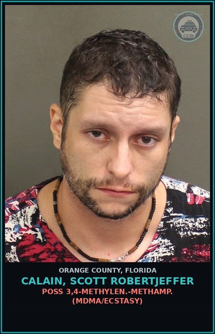 CCW arrest card for CALAIN, SCOTT ROBERTJEFFER in Orange County: POSS 3,4-METHYLEN.-METHAMP. (MDMA/ECSTASY)