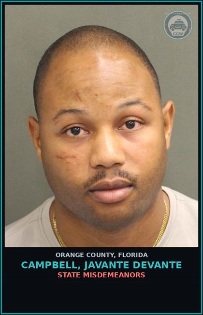 CCW arrest card for CAMPBELL, JAVANTE DEVANTE in Orange County: FUGITIVE FROM JUSTICE (arrest w/o warrant)