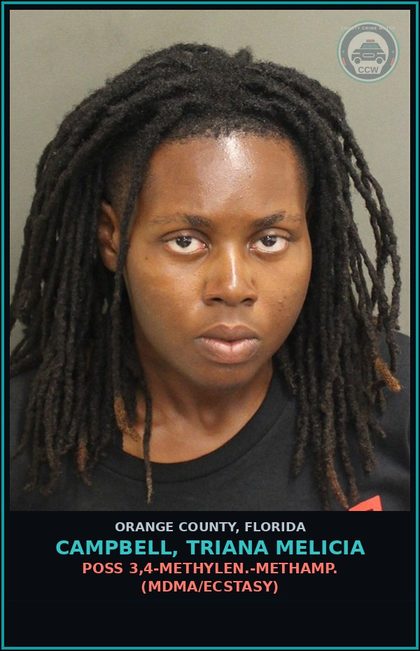 CCW arrest card for CAMPBELL, TRIANA MELICIA in Orange County: POSS 3,4-METHYLEN.-METHAMP. (MDMA/ECSTASY)