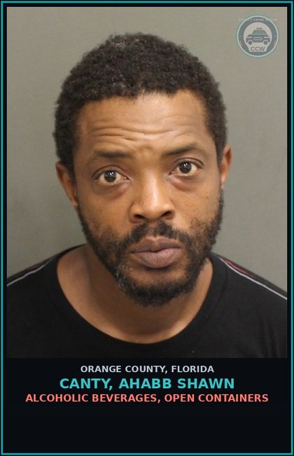 CCW arrest card for CANTY, AHABB SHAWN in Orange County: ALCOHOLIC BEVERAGES, OPEN CONTAINERS